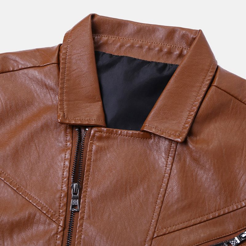 Herren-reiterjacke Aus Leder Mit Reißverschlussmanschetten Und Mehreren Taschen