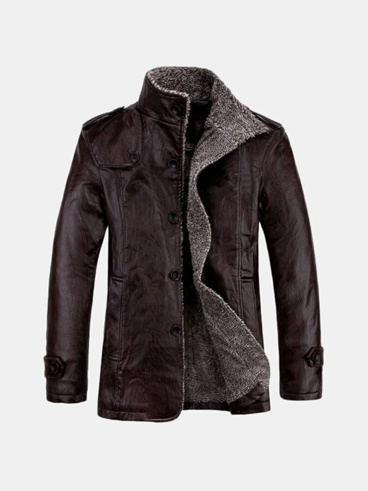 Hochwertige Pu-lederjacke Für Herren Schmale Passform Plüsch Dicker Warmer Jackenmantel