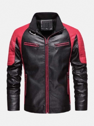 Kontrastfarbene Gewaschene Motorrad-pu-lederjacke Für Herren Mit Tasche