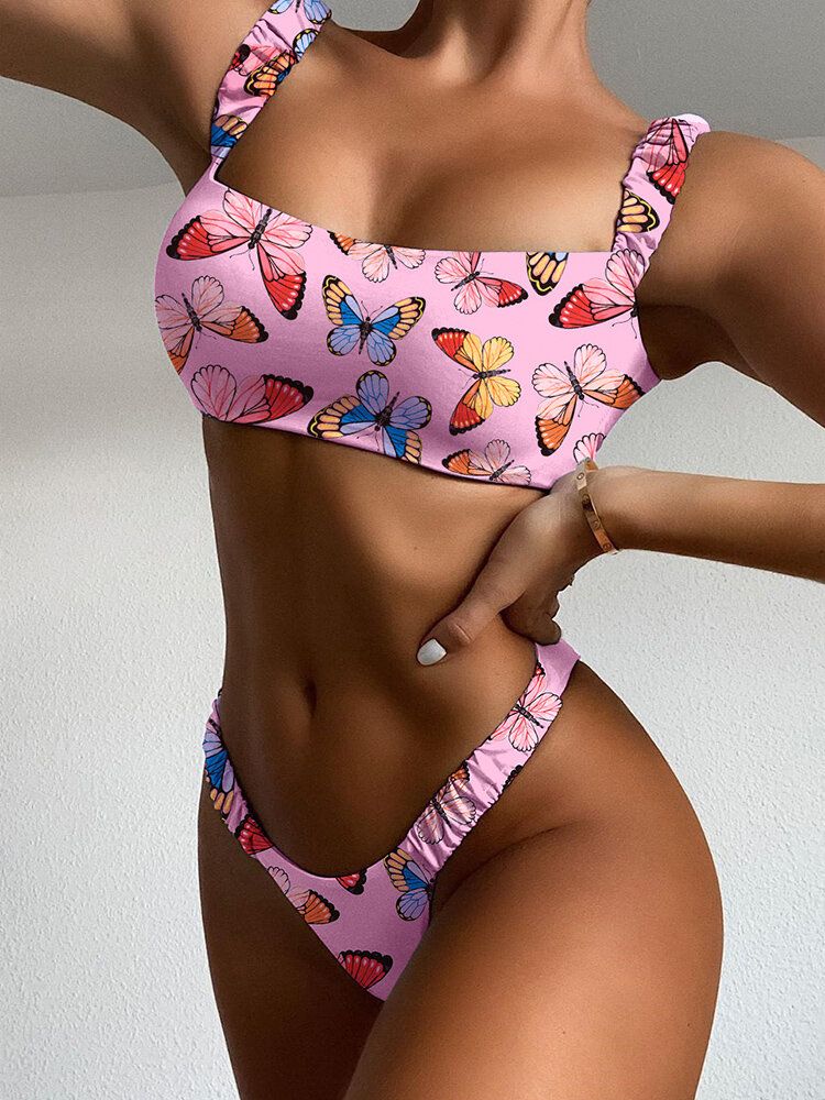 Animal Butterfly Print Gepolsterter Bikini Holiday Beach Badeanzüge Für Damen