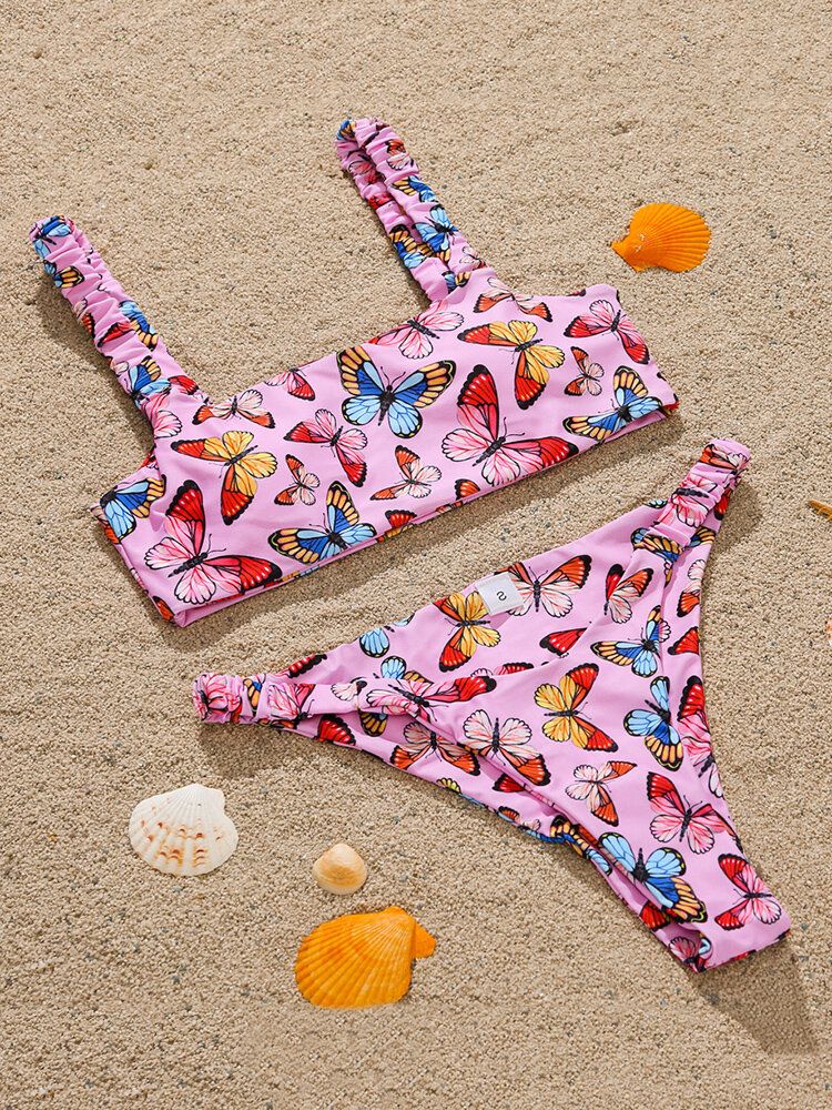 Animal Butterfly Print Gepolsterter Bikini Holiday Beach Badeanzüge Für Damen