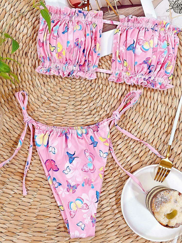 Animal Butterfly Printed Tie Tube Trägerlose Bikini-strand-badebekleidung Für Frauen