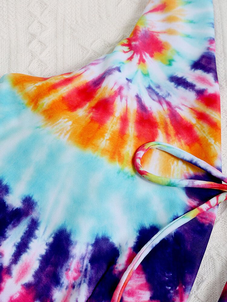 Bunte Tie Dye Bowknot Trim High Fork One Piece Damen Strand Bademode