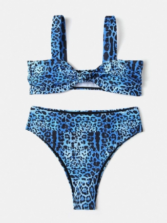 Damen-bikini Mit Leopardenmuster Breitem Schulterriemen Und Hoher Taille