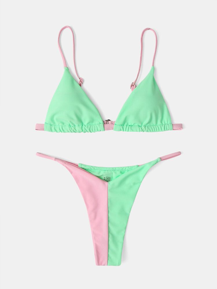 Damen-patchwork-spaghetti-träger Rückenfreier Tanga-bikini