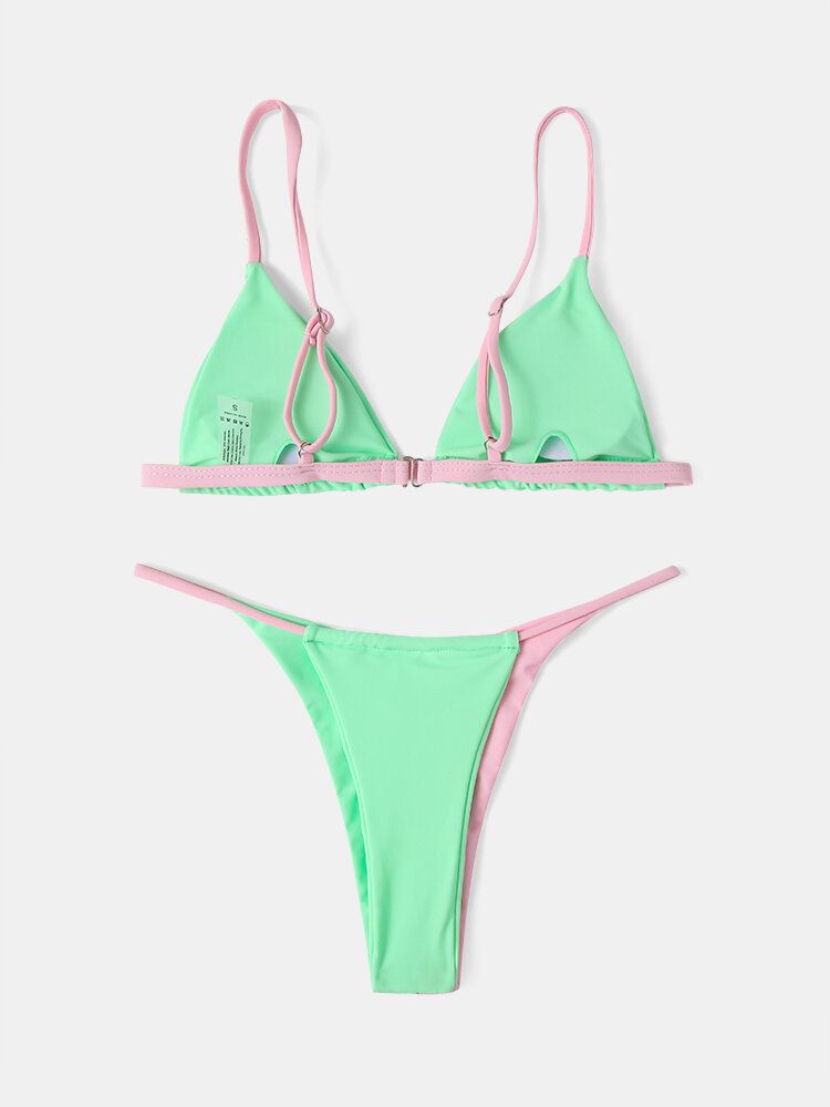 Damen-patchwork-spaghetti-träger Rückenfreier Tanga-bikini