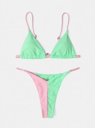 Damen-patchwork-spaghetti-träger Rückenfreier Tanga-bikini