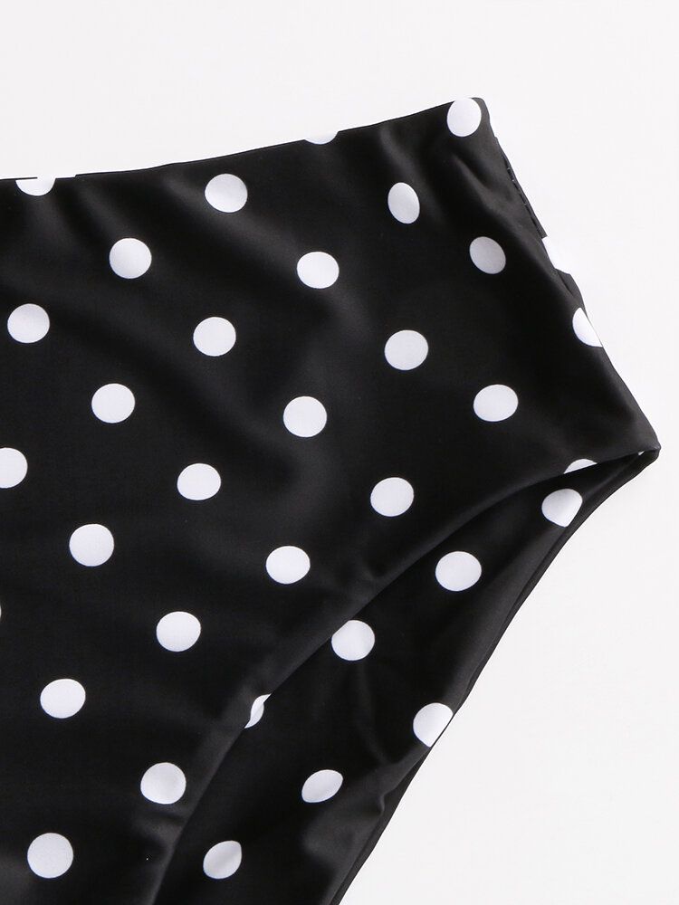 Damen Polka Dot Print Ruffles Sleeves Tie High Waist Bikini