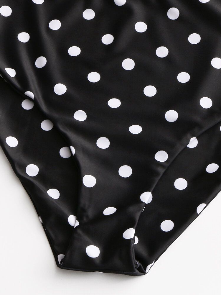 Damen Polka Dot Print Ruffles Sleeves Tie High Waist Bikini