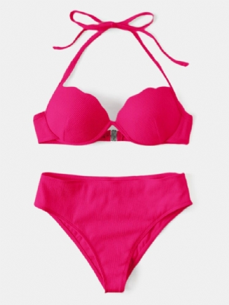 Einfarbiger Damen-bikini Mit Neckholder-schnur Und Bügel Und Hoher Taille Zum Schwimmen