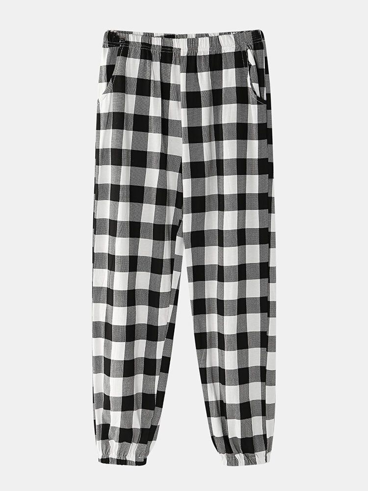 Elastische Taillentasche Mit Plaid-print Für Herren Gemütliche Nachtwäsche-hose Für Zuhause