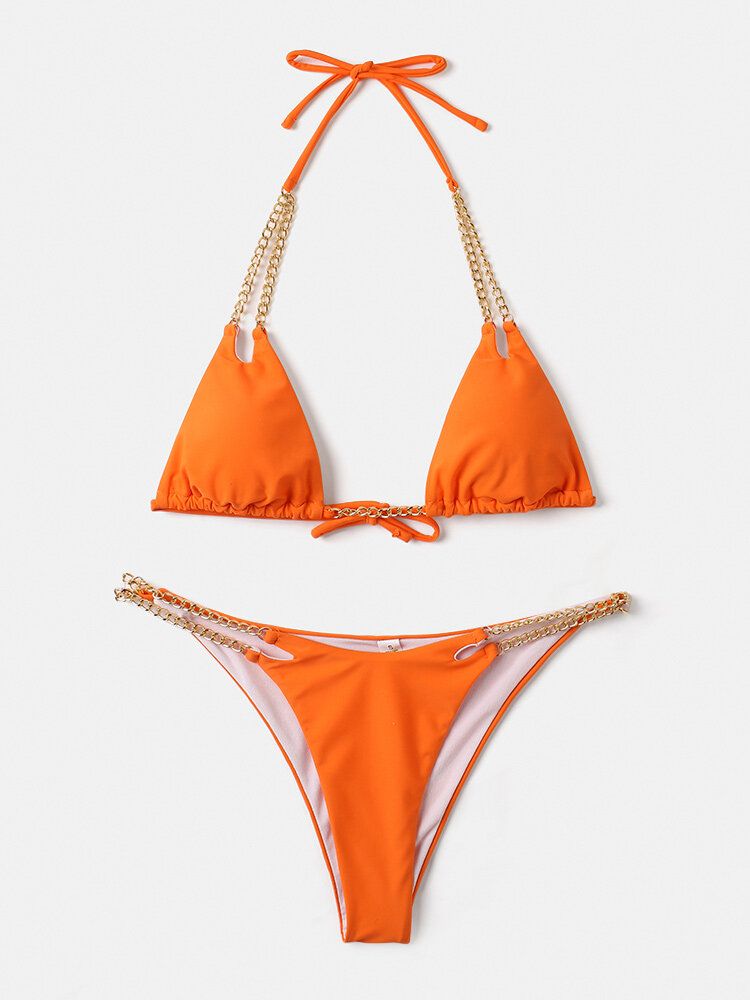 Frauen-dreieck-halter-schnur-normallack-ketten-bikini-rückenfreie Badebekleidung