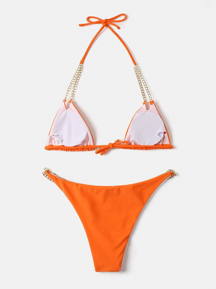 Frauen-dreieck-halter-schnur-normallack-ketten-bikini-rückenfreie Badebekleidung