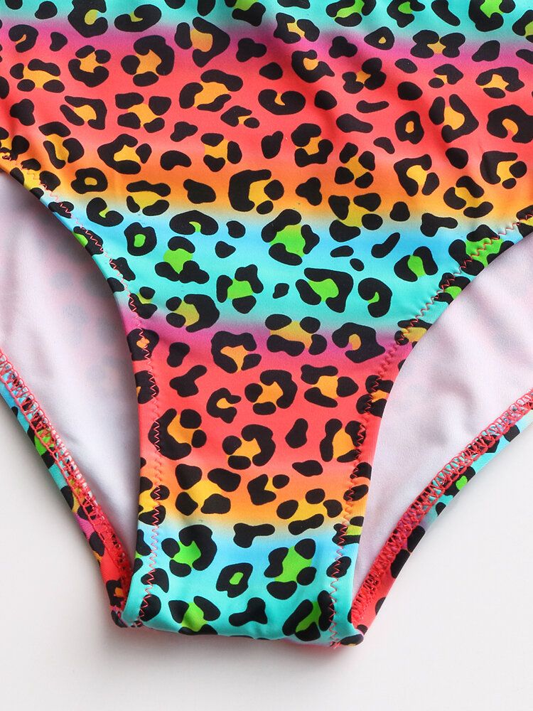 Frauen-leopard-patchwork-frontreißverschluss-bikini-rückenfreie Badebekleidung