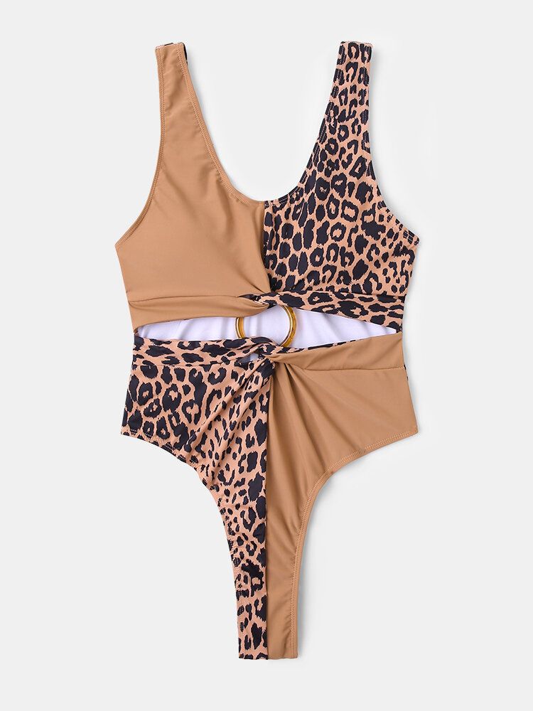 Frauen-leopard-patchwork-normallack-bikini-einteilige Ausgeschnittene Abnehmende Badebekleidung