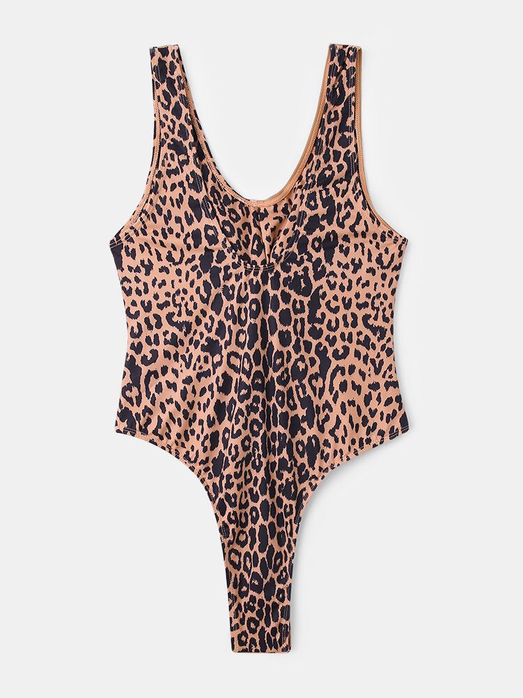 Frauen-leopard-patchwork-normallack-bikini-einteilige Ausgeschnittene Abnehmende Badebekleidung