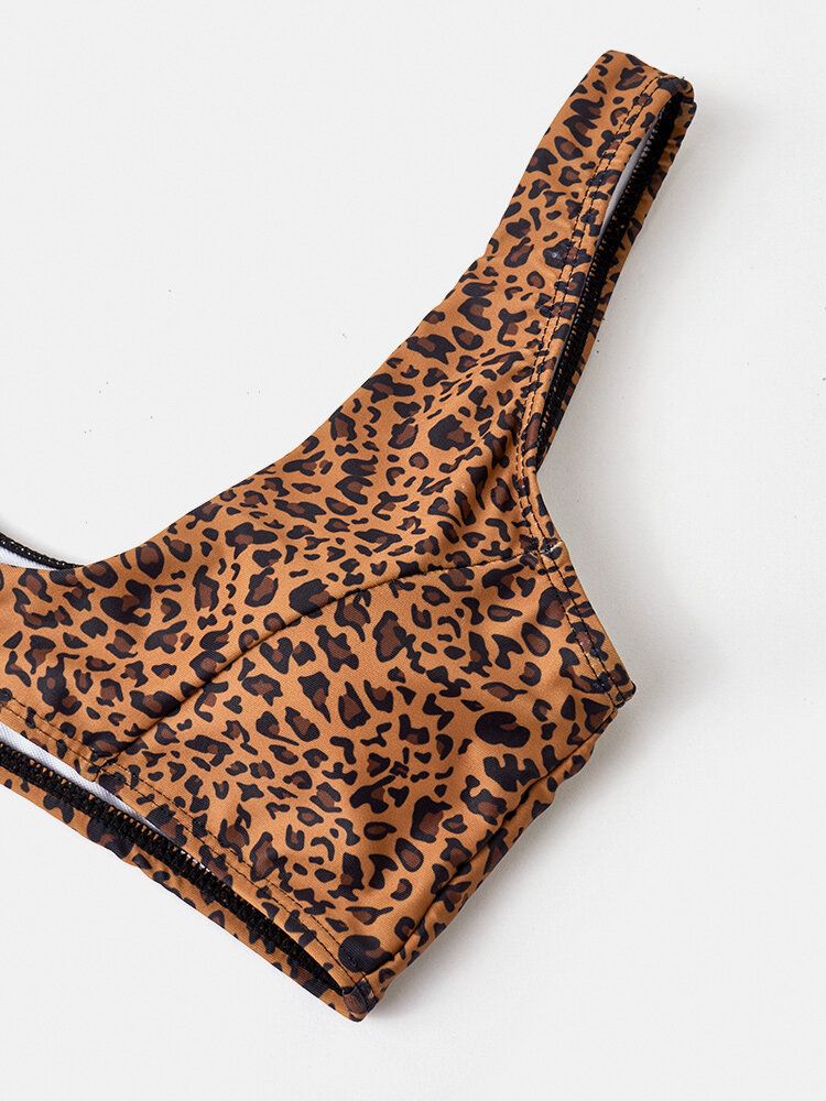 Frauen-leopard-tierdruck-breite Schultergurte Rückenfreier Bikini-zapfen-badeanzug