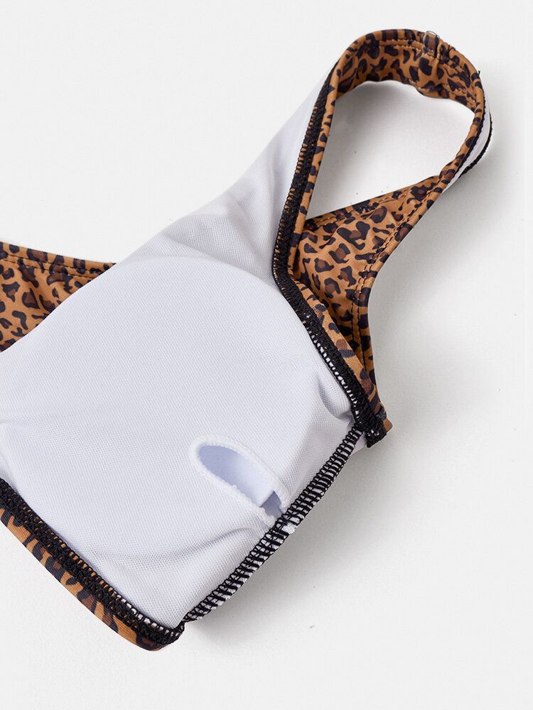 Frauen-leopard-tierdruck-breite Schultergurte Rückenfreier Bikini-zapfen-badeanzug