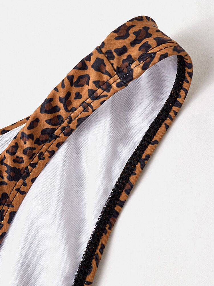 Frauen-leopard-tierdruck-breite Schultergurte Rückenfreier Bikini-zapfen-badeanzug