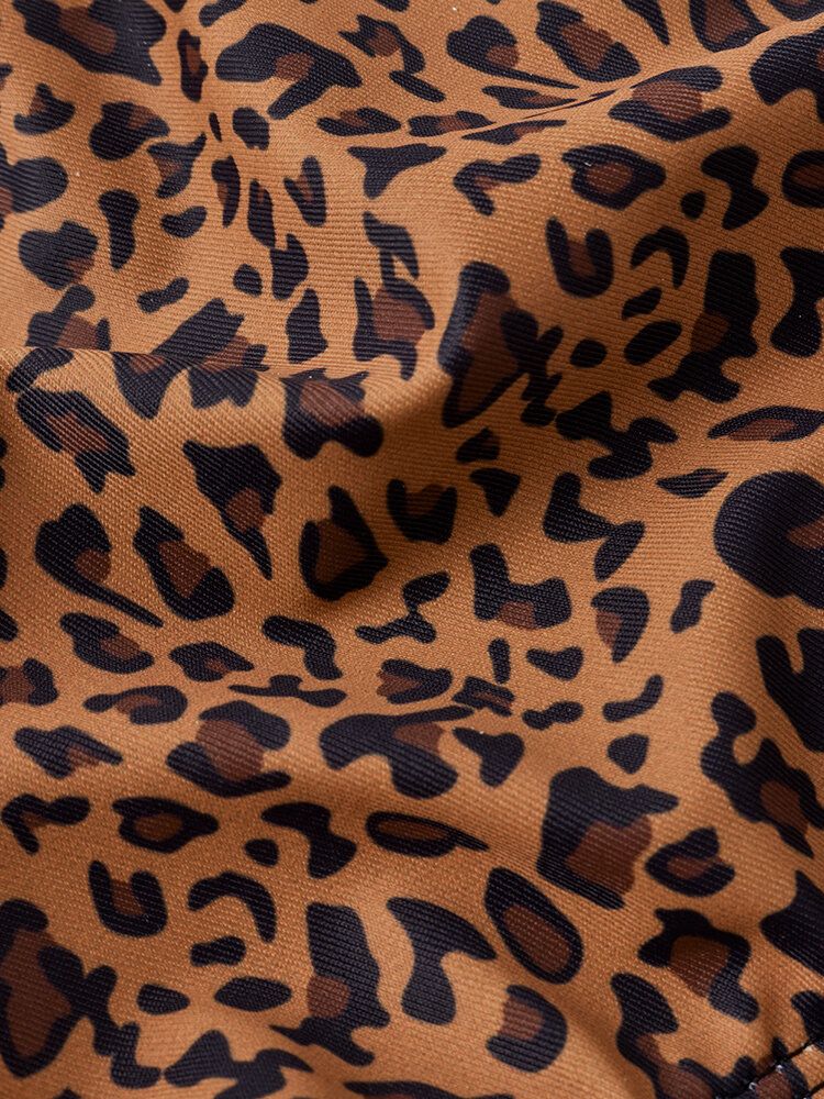 Frauen-leopard-tierdruck-breite Schultergurte Rückenfreier Bikini-zapfen-badeanzug