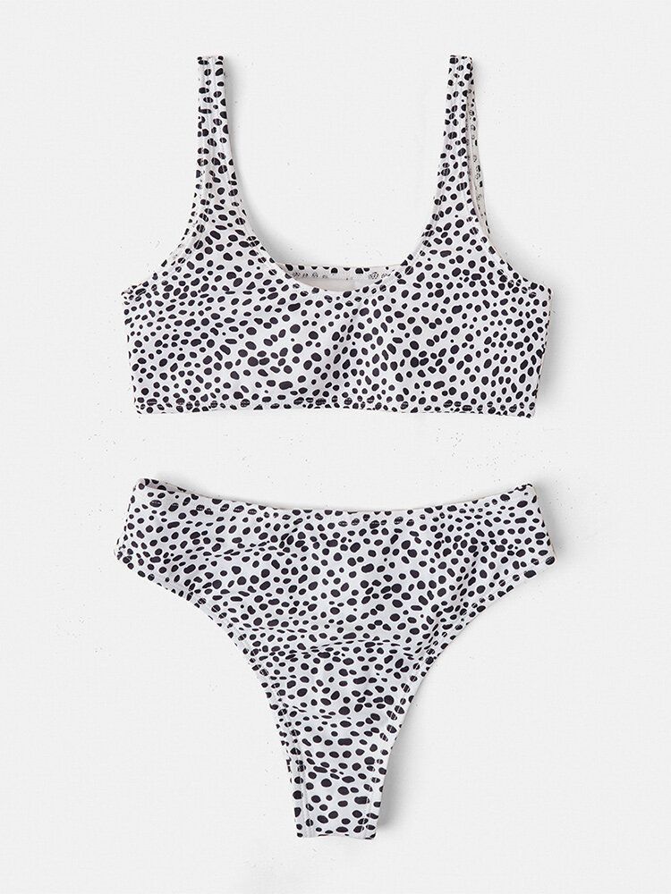 Frauen Leopard Wide Shoulder Straps Badeanzug Rückenfreier Bikini