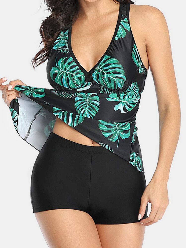 Frauen Pflanzendruck Cover Bauch Tankini Hawaii Urlaub Bademode