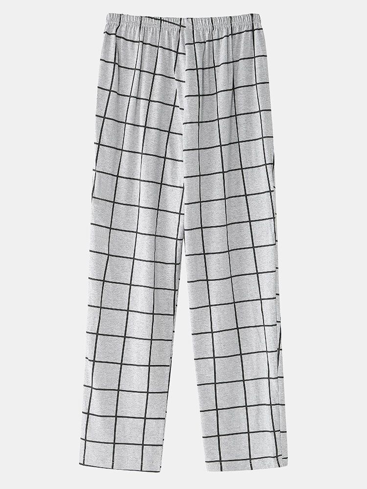 Herren 100 % Baumwolle Rundhals Top Plaid Pants Home Bequemes Pyjama-set