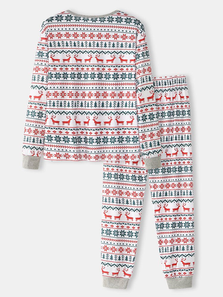 Herren Allover Elch Snowflake Print Christmas Rundhals Joggerhose Loose Home Pyjama Set