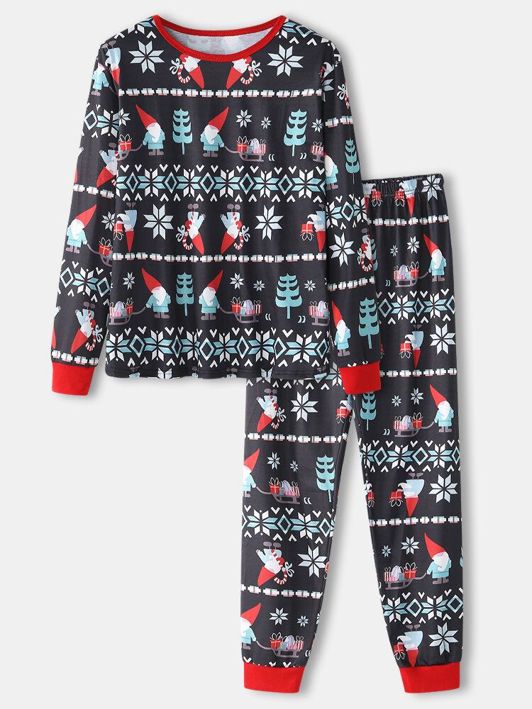 Herren-cartoon-weihnachtsmuster-druck O-ausschnitt Lockere Joggerhose Home-lounge-pyjama-set