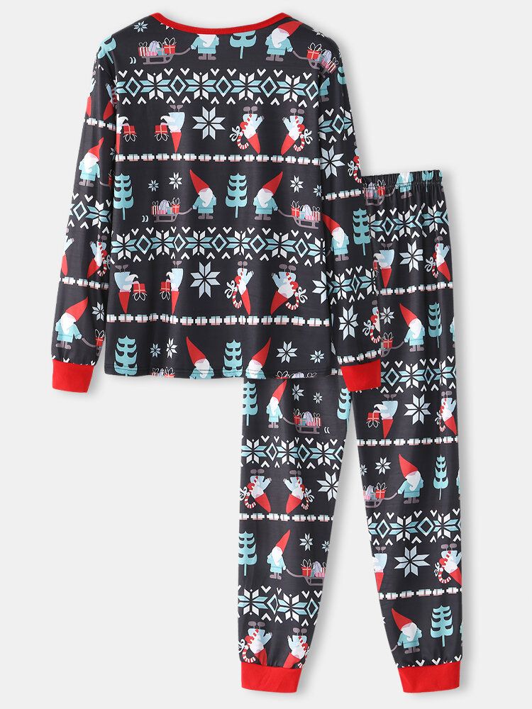 Herren-cartoon-weihnachtsmuster-druck O-ausschnitt Lockere Joggerhose Home-lounge-pyjama-set