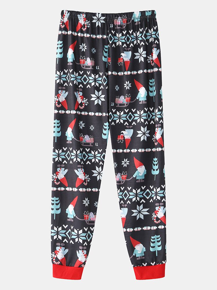 Herren-cartoon-weihnachtsmuster-druck O-ausschnitt Lockere Joggerhose Home-lounge-pyjama-set