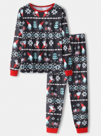 Herren-cartoon-weihnachtsmuster-druck O-ausschnitt Lockere Joggerhose Home-lounge-pyjama-set