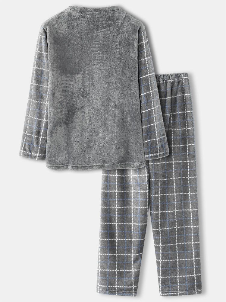 Herren-flanell-karo-patchwork-pullover Warm Verdicken Lockere Hosen Zuhause Bequemes Pyjama-set