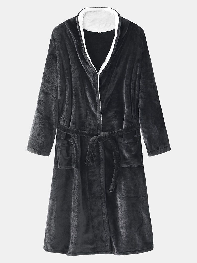 Herren Flanell Verdicken Thermische Warme Winterpyjamas Nachtwäsche Robe Mit Tasche