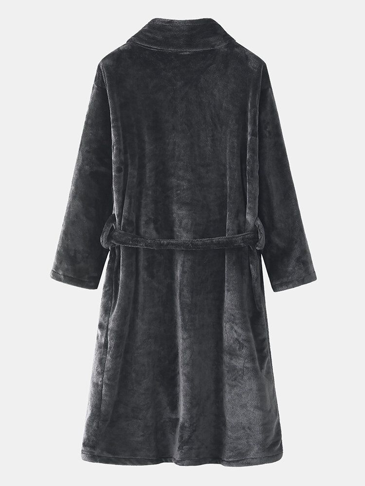 Herren Flanell Verdicken Thermische Warme Winterpyjamas Nachtwäsche Robe Mit Tasche