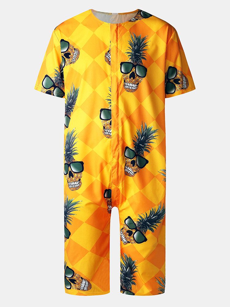 Herren Lustige Ananas \uff06geometrischer Druck Rundhals Kurzarm Lässige Strampler Overalls