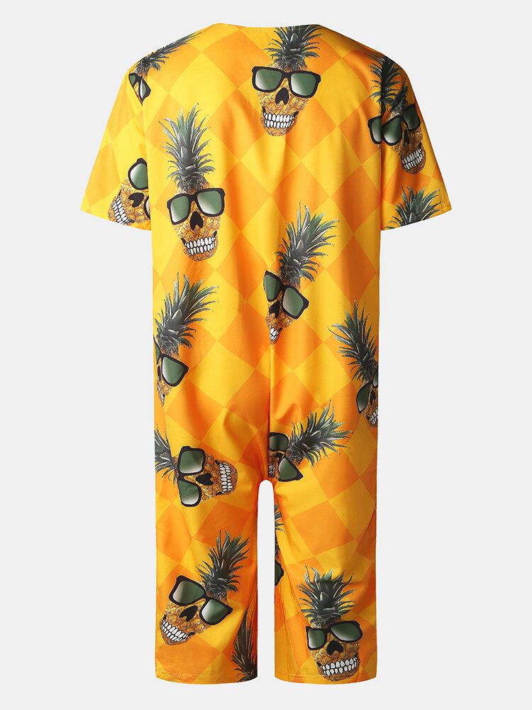 Herren Lustige Ananas \uff06geometrischer Druck Rundhals Kurzarm Lässige Strampler Overalls