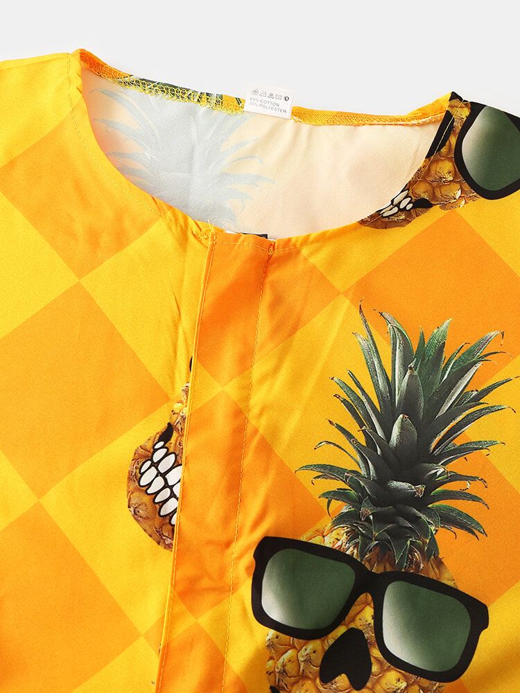 Herren Lustige Ananas \uff06geometrischer Druck Rundhals Kurzarm Lässige Strampler Overalls