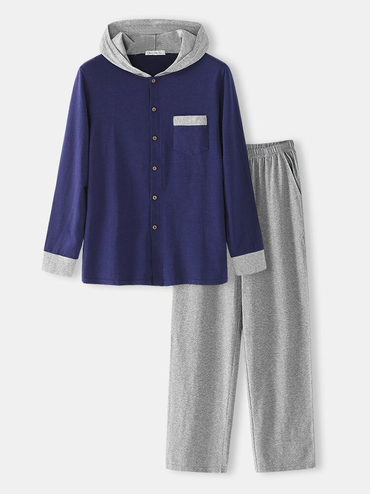 Herren-modalstrick-langarm-kapuzenoberteil Lässiges Lounge-pyjama-set Mit Elastischer Taille