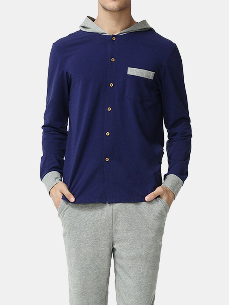 Herren-modalstrick-langarm-kapuzenoberteil Lässiges Lounge-pyjama-set Mit Elastischer Taille