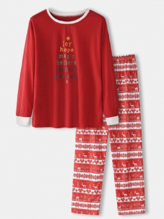 Herren-oberteil Mit Weihnachtlichem Textdruck Elchmuster Lockere Hose Zweiteiliges Home Lounge-pyjama-set