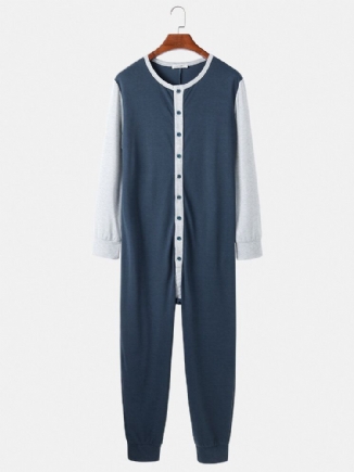 Herren-patchwork-colorblock-rundhalsausschnitt Mit Langen Ärmeln Und Bequemem Home-overall-pyjama