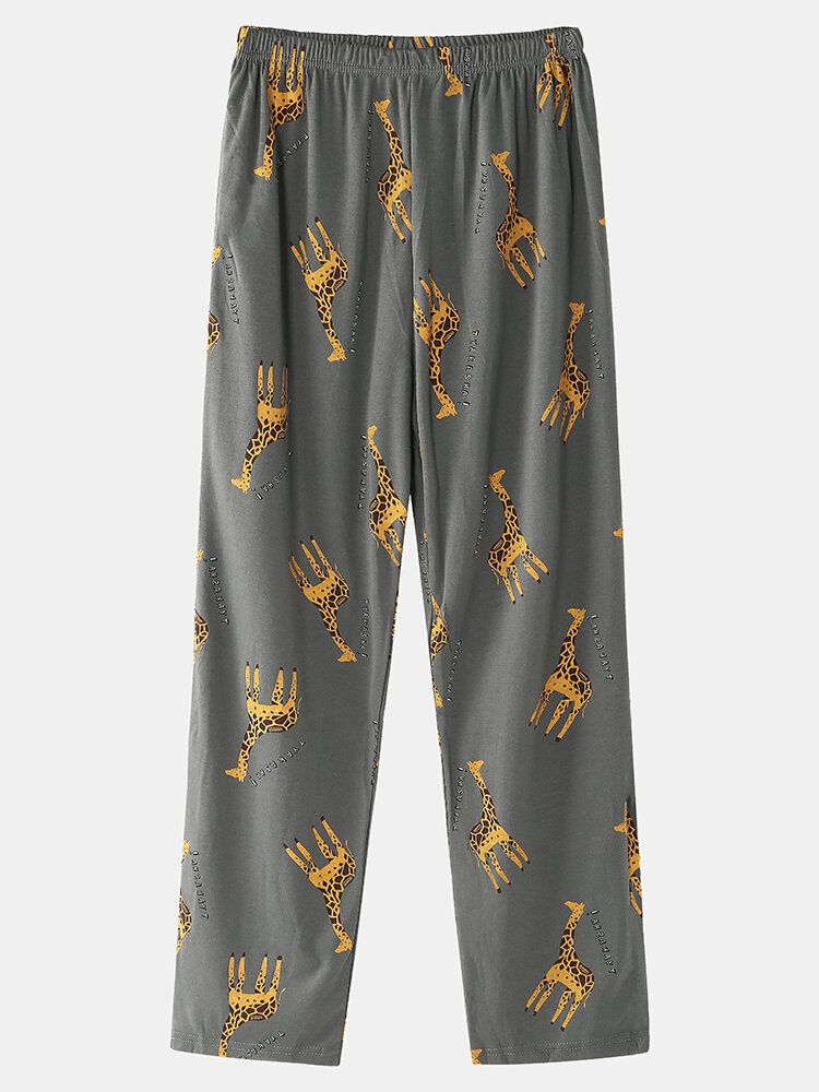 Herren-pyjama Mit Cartoon-giraffe Und Buchstaben Drop-shoulder-baumwolle Kuschelig