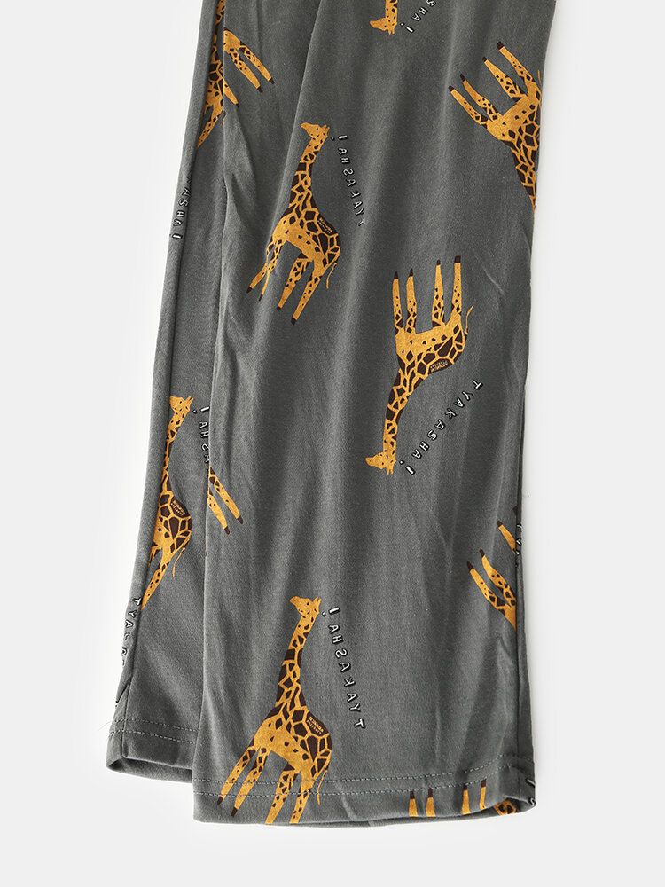 Herren-pyjama Mit Cartoon-giraffe Und Buchstaben Drop-shoulder-baumwolle Kuschelig