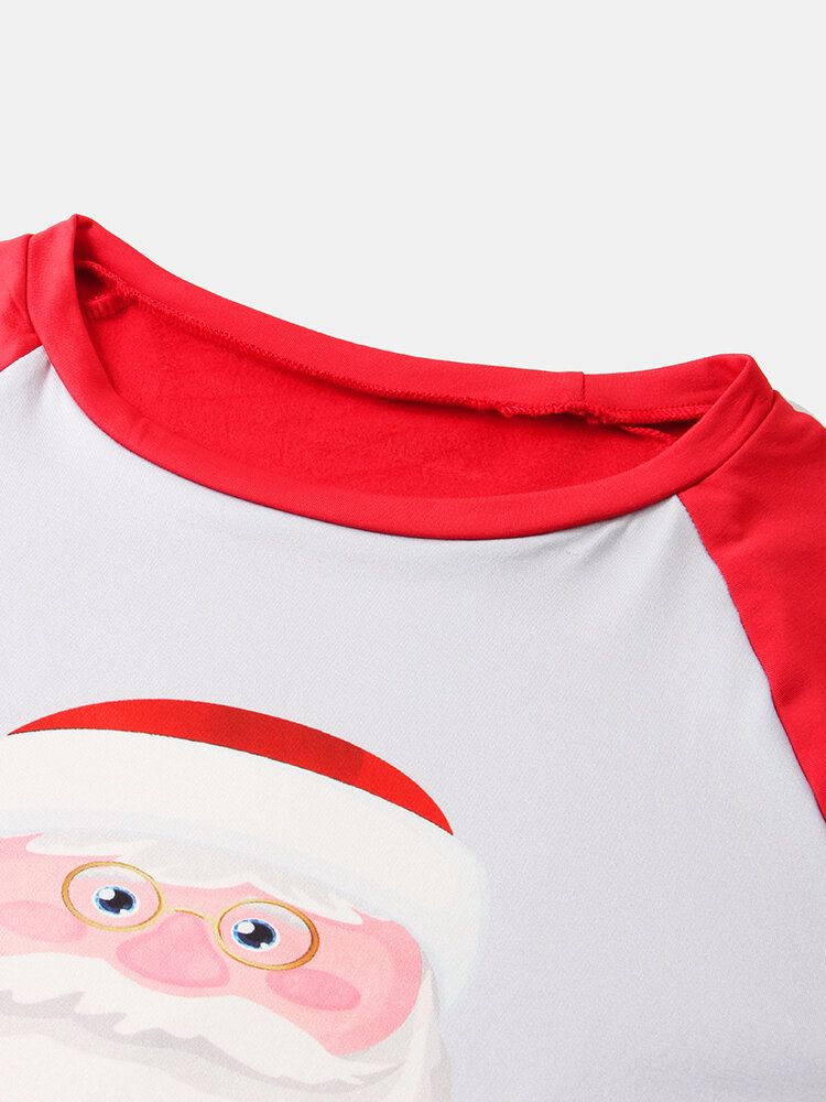 Herren-pyjama-set Mit Cartoon-weihnachtsmann-aufdruck Raglanärmeln Lockeren Karierten Hosen Für Zuhause