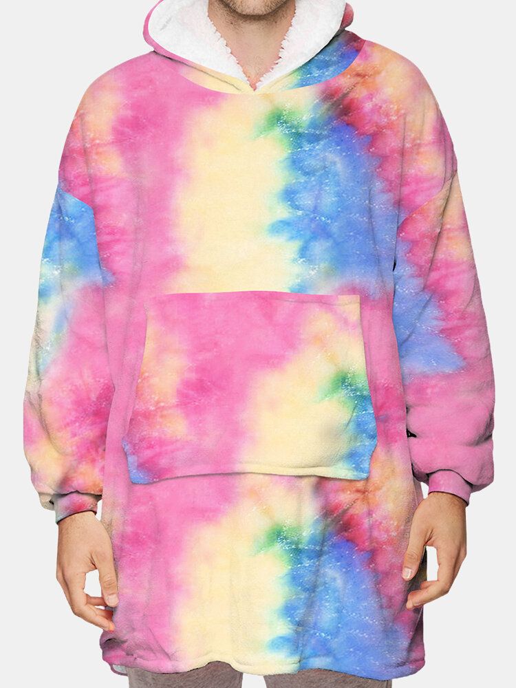 Herren Tie Dye Zweiseitig Tragbarer Fleece Oversized Blanket Hoodie Loungewear Mit Praktischer Tasche