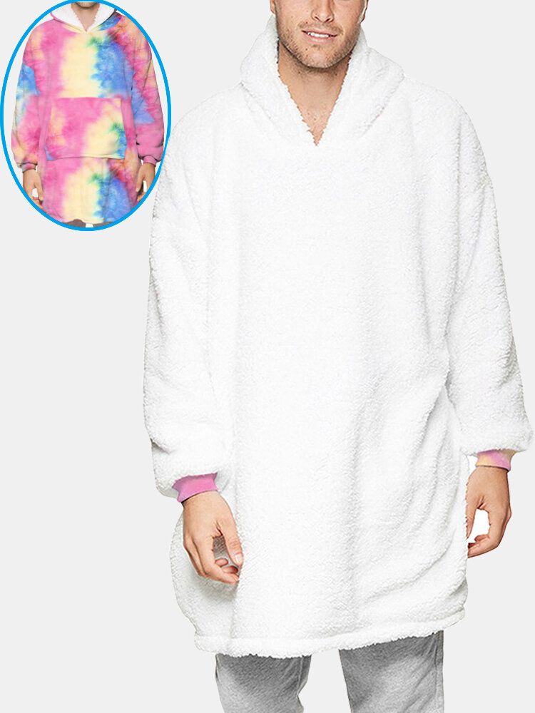 Herren Tie Dye Zweiseitig Tragbarer Fleece Oversized Blanket Hoodie Loungewear Mit Praktischer Tasche