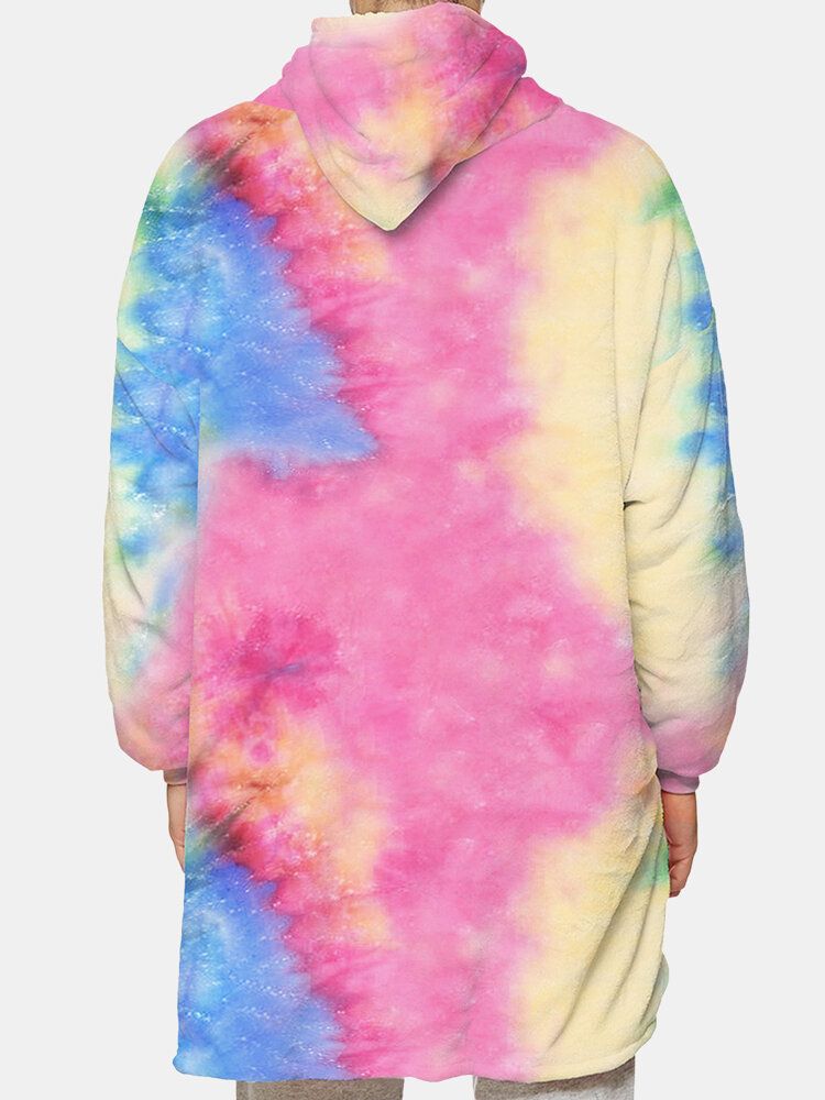 Herren Tie Dye Zweiseitig Tragbarer Fleece Oversized Blanket Hoodie Loungewear Mit Praktischer Tasche