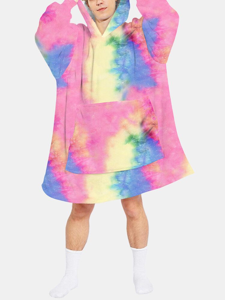 Herren Tie Dye Zweiseitig Tragbarer Fleece Oversized Blanket Hoodie Loungewear Mit Praktischer Tasche