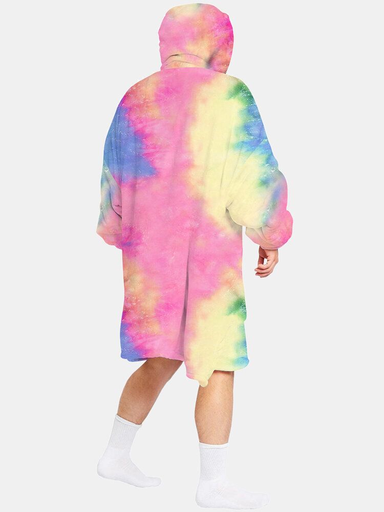 Herren Tie Dye Zweiseitig Tragbarer Fleece Oversized Blanket Hoodie Loungewear Mit Praktischer Tasche